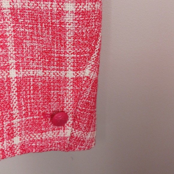 Talbots Fringe Cotton Blend Plaid Pink Career Business Blazer Size 16 New - Picture 5 of 6